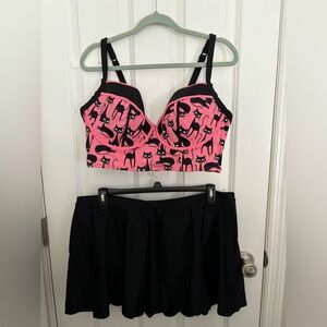 Torrid Retro Cat Swim Top & Skater Skirt Bottom